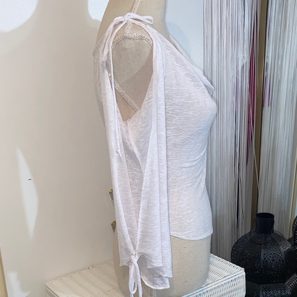 Vintage White Women's Cut Out Blouse with Draped Neckline - Picture 6 of 17